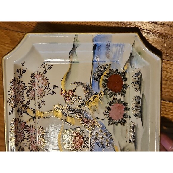 Vintage Andrea By Sadek Japanese Accent Plate Flowers & Peacock Gold Accent 8.25 - Picture 8 of 10